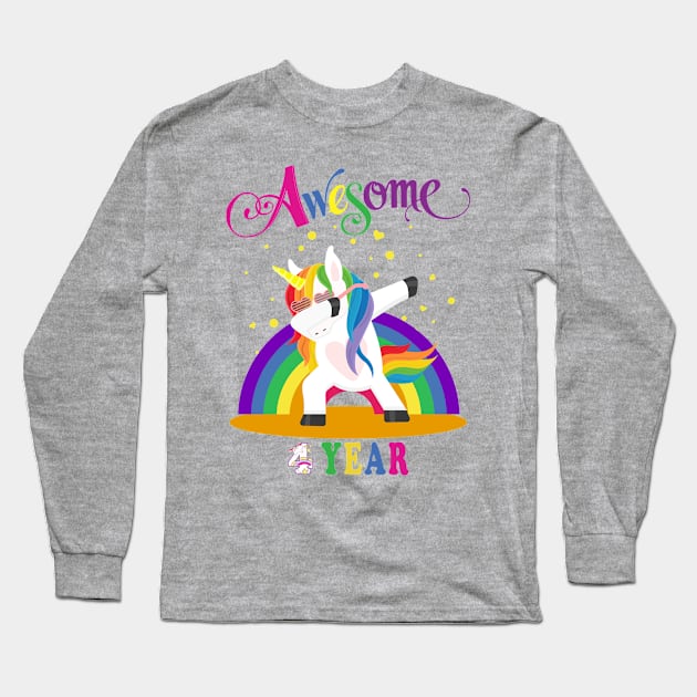 4th Birthday Unicorn Long Sleeve T-Shirt by NI78